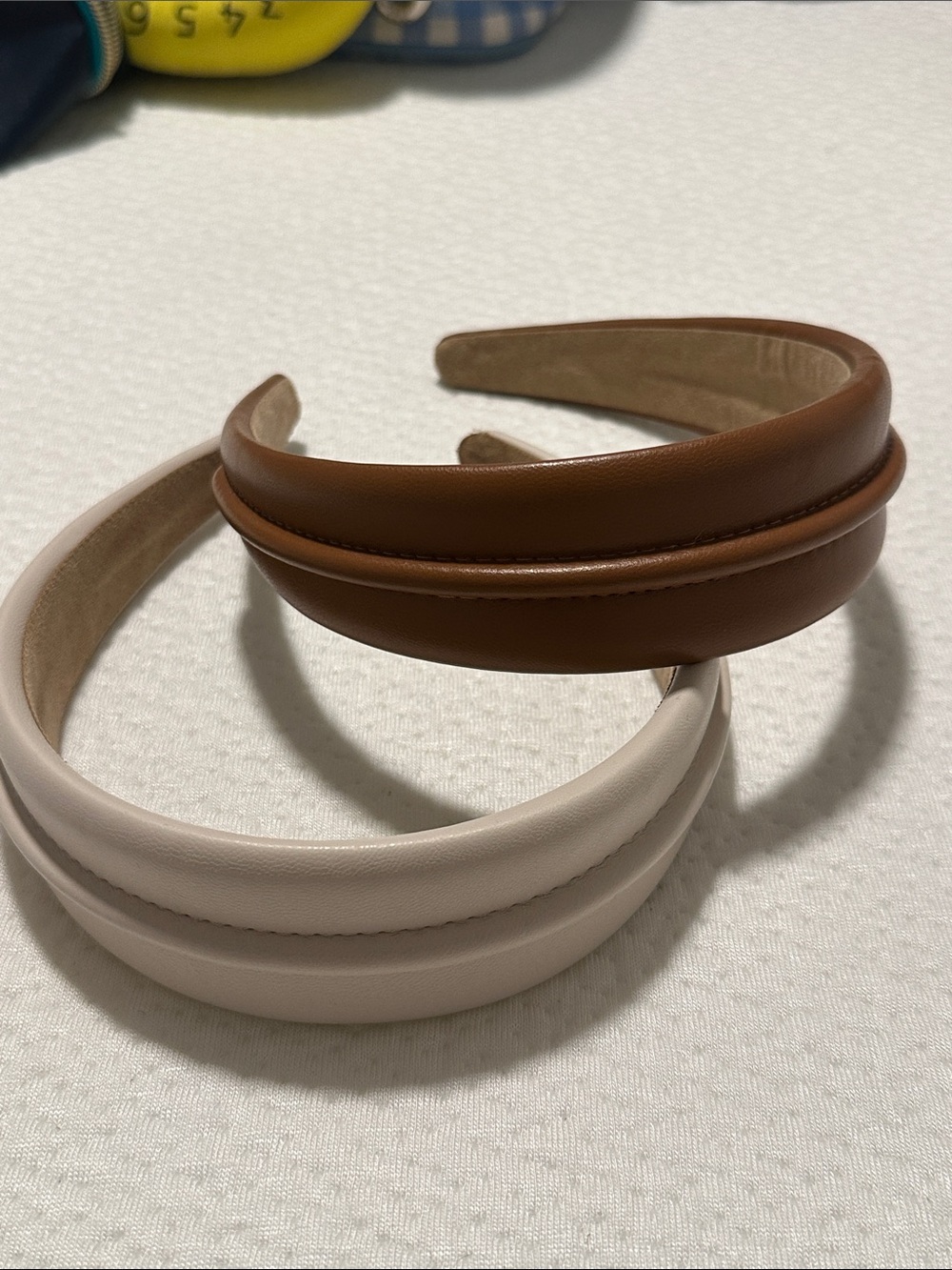 Padded Leather-like Headband Duo - Brown & Cream